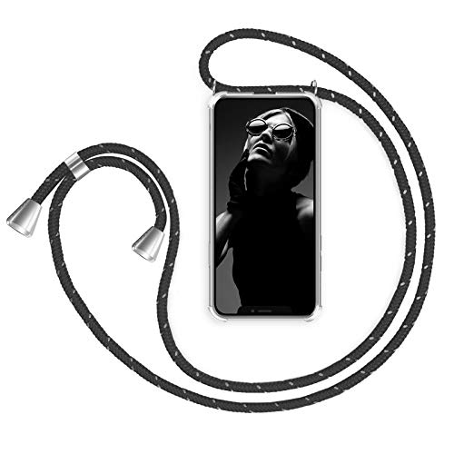 ZhinkArts Handykette kompatibel mit Apple iPhone X/iPhone XS - 5,8" Display - Smartphone Necklace Hülle mit Band - Handyhülle Case mit Kette zum umhängen in Schwarz reflektierend von ZhinkArts