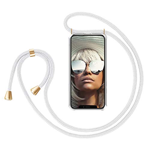 ZhinkArts Handykette kompatibel mit Apple iPhone X/iPhone XS - 5,8" Display - Smartphone Necklace Hülle mit Band - Handyhülle Case mit Kette zum umhängen in Weiß von ZhinkArts