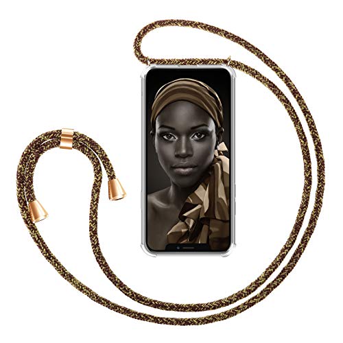 ZhinkArts Handykette kompatibel mit Apple iPhone XR - 6,1" Display - Smartphone Necklace Hülle mit Band - Handyhülle Case mit Kette zum umhängen in Gold - Braun von ZhinkArts