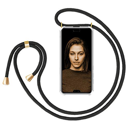 ZhinkArts Handykette kompatibel mit Huawei P20 Pro - Smartphone Necklace Hülle mit Band - Handyhülle Case mit Kette zum umhängen in Schwarz - Gold von ZhinkArts