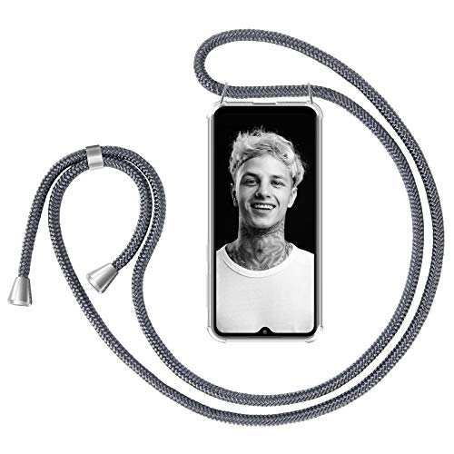 ZhinkArts Handykette kompatibel mit Samsung Galaxy A32 - Smartphone Necklace Hülle mit Band - Schnur mit Case zum umhängen in Dunkelgrau von ZhinkArts