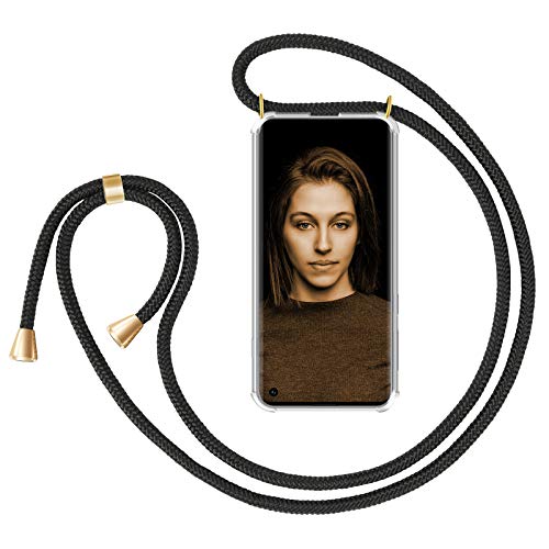 ZhinkArts Handykette kompatibel mit Samsung Galaxy S10e - Smartphone Necklace Hülle mit Band - Handyhülle Case mit Kette zum umhängen in Schwarz - Gold von ZhinkArts