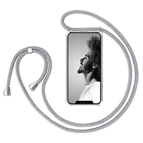 ZhinkArts - Handykette kompatibel mit iPhone 11 - Handyhülle zum Umhängen - Hülle mit Band/Schnur - Necklace - Silikon - Weiß/Silber von ZhinkArts