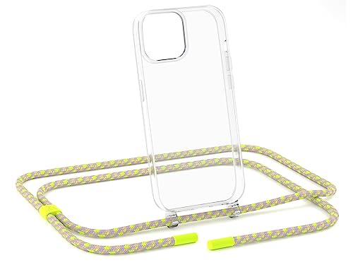 ZhinkArts - Handykette kompatibel mit iPhone 12/12 Pro - Handyhülle zum Umhängen - Band/Schnur abnehmbar - Necklace - Clear - Neon - Grün von ZhinkArts