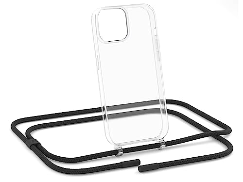ZhinkArts - Handykette kompatibel mit iPhone 12/12 Pro - Handyhülle zum Umhängen - Band/Schnur abnehmbar - Necklace - Clear - Schwarz - Schwarz von ZhinkArts