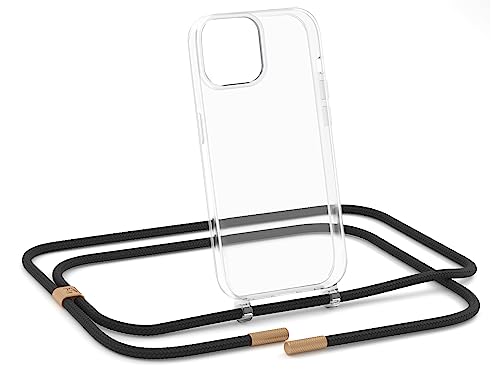 ZhinkArts - Handykette kompatibel mit iPhone 13 - Handyhülle zum Umhängen - Band/Schnur abnehmbar - Necklace - Clear - Schwarz - Gold von ZhinkArts