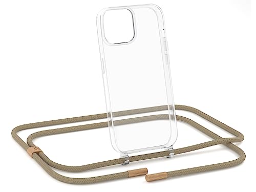 ZhinkArts - Handykette kompatibel mit iPhone 13 Mini - Handyhülle zum Umhängen - Band/Schnur abnehmbar - Necklace - Clear - Taupe - Beige von ZhinkArts