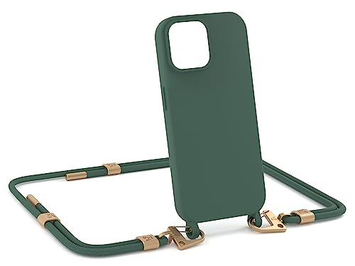 ZhinkArts - Handykette kompatibel mit iPhone 13 Mini - Handyhülle zum Umhängen - Band/Schnur abnehmbar - Necklace - Karabiner - Grün von ZhinkArts