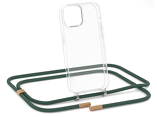 ZhinkArts - Handykette kompatibel mit iPhone 13 Pro - Handyhülle zum Umhängen - Band/Schnur abnehmbar - Necklace - Clear - Grün von ZhinkArts