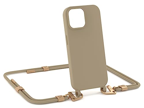 ZhinkArts - Handykette kompatibel mit iPhone 13 Pro Max - Handyhülle zum Umhängen - Band/Schnur abnehmbar - Necklace - Karabiner - Taupe - Beige von ZhinkArts