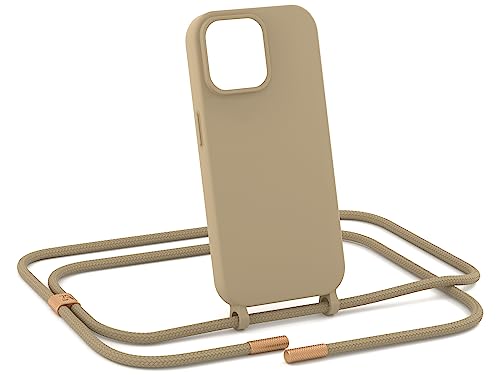 ZhinkArts - Handykette kompatibel mit iPhone 13 Pro Max - Handyhülle zum Umhängen - Band/Schnur abnehmbar - Necklace - Silikon - Taupe - Beige von ZhinkArts