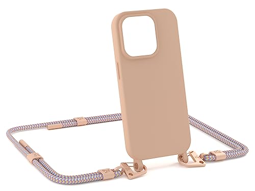 ZhinkArts - Handykette kompatibel mit iPhone 14 Pro - Handyhülle zum Umhängen - Band/Schnur abnehmbar - Necklace - Karabiner - Palm Springs von ZhinkArts