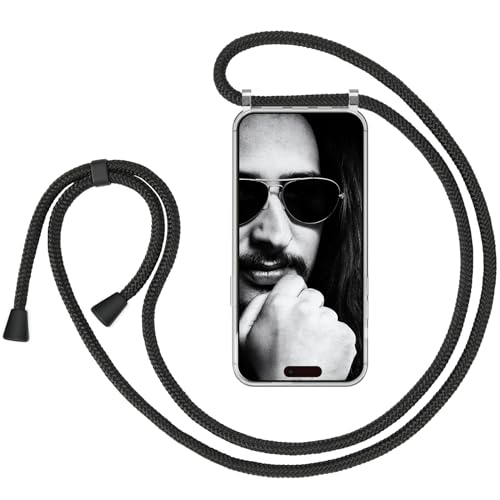 ZhinkArts - Handykette kompatibel mit iPhone 14 Pro - Handyhülle zum Umhängen - Hülle mit Band/Schnur - Necklace - Silikon - Schwarz/Schwarz von ZhinkArts
