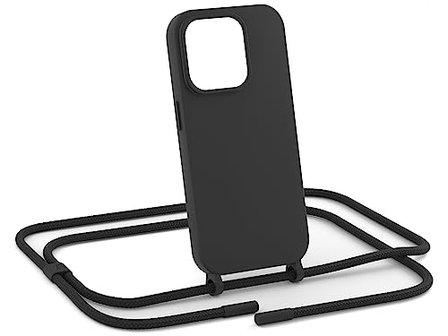 ZhinkArts - Handykette kompatibel mit iPhone 14 Pro Max - Handyhülle zum Umhängen - Band/Schnur abnehmbar - Necklace - Silikon - Schwarz-Schwarz von ZhinkArts