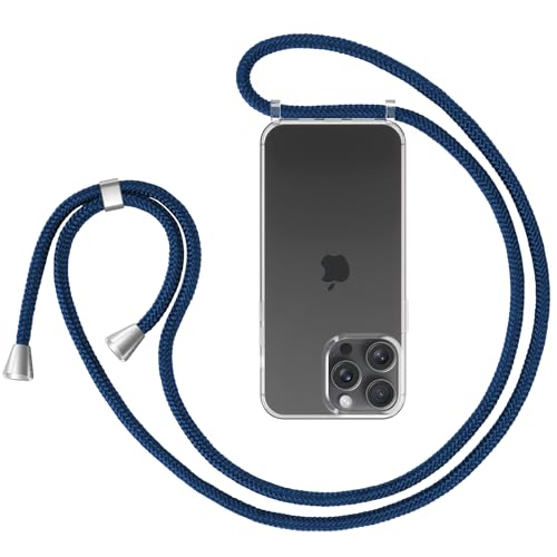 ZhinkArts - Handykette kompatibel mit iPhone 15 Pro - Handyhülle zum Umhängen - Hülle mit Band/Schnur - Necklace - Silikon - Blau von ZhinkArts
