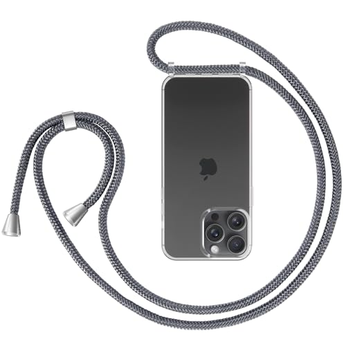 ZhinkArts - Handykette kompatibel mit iPhone 15 Pro - Handyhülle zum Umhängen - Hülle mit Band/Schnur - Necklace - Silikon - Dunkelgrau von ZhinkArts