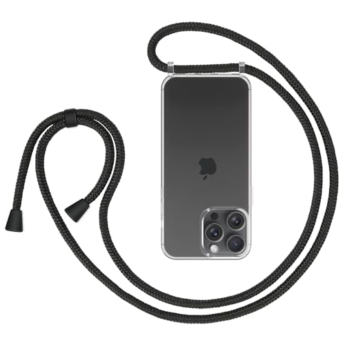 ZhinkArts - Handykette kompatibel mit iPhone 15 Pro - Handyhülle zum Umhängen - Hülle mit Band/Schnur - Necklace - Silikon - Schwarz/Schwarz von ZhinkArts