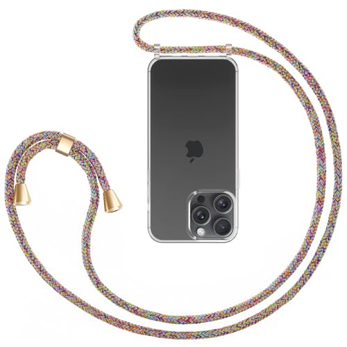 ZhinkArts - Handykette kompatibel mit iPhone 15 Pro Max - Handyhülle zum Umhängen - Case mit Band/Schnur - Necklace - Silikon - Rainbow von ZhinkArts