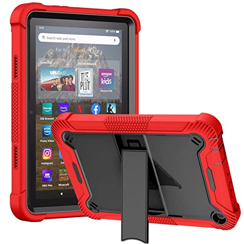 ZZjingli Silikon + PC-Halterung Stoßfeste Tablet-Hülle for Amazon Kindle Fire HD 8 2022/2020 / HD 8 Plus 2020 (Schwarz) (Rose Gold) (Rot + Schwarz) usw (Color : Red+Black) von Zhongguiming