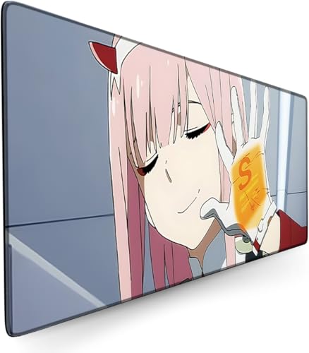 Japan Anime Zero Two 02 Gaming Mouse Pad, Darling in The Franxx, 3mm Thick Extended Mouse Pad with Stitched Edges, Non-Slip Rubber Base, Office and Home, 900 x 400 mm von Zhrupen
