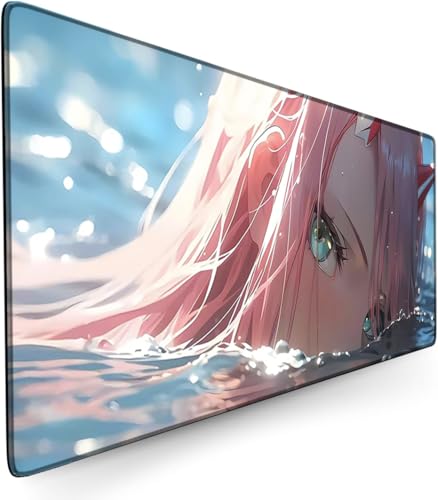 Japan Anime Zero Two 02 Gaming Mouse Pad, Darling in The Franxx, 3mm Thick Extended Mouse Pad with Stitched Edges, Non-Slip Rubber Base, Office and Home, 900 x 400 mm von Zhrupen