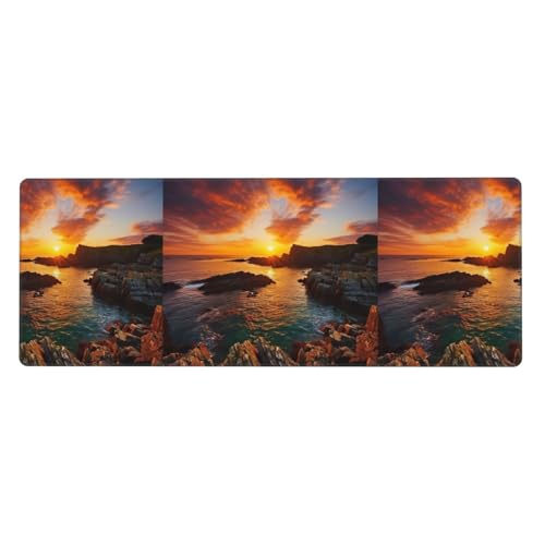 Tastaturunterlage aus Gummi mit irischem Sonnenuntergang und Meereslandschaft, extra groß, Premium-Büro-Schreibtischunterlage zum Schreiben, Computer-Desktop von Zhuanyun