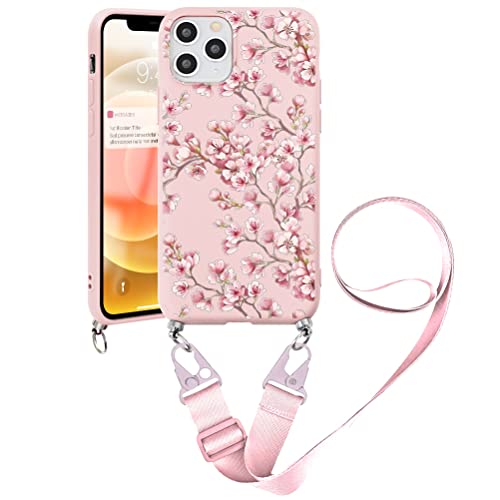 ZhouFan Handykette kompatibel mit Samsung Galaxy A53 5G 6.5" Hülle mit Band, Stoßfest Handyhülle Silikon mit Einstellbar Kordel Necklace Case TPU Bumper Schutzhülle für Samsung A53 5G, Kirschblüte von ZhuoFan