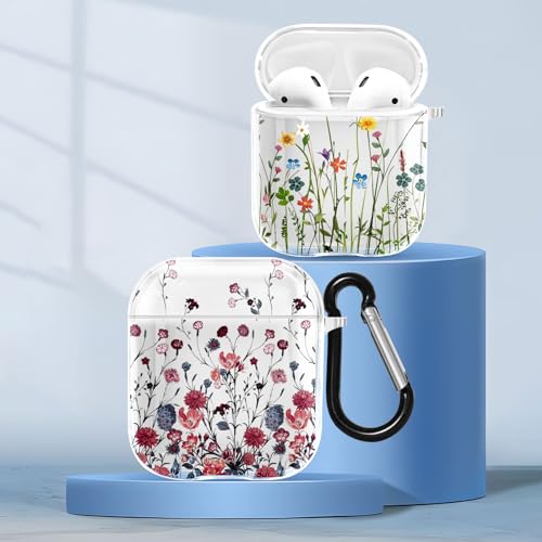 ZhuoFan [2 Stück] Cover Kompatibel mit Apple AirPods 2 & 1 Silikon Case Cute, Transparent Blume Muster Airpods Hülle Kopfhörer Taschen Case Schutzhülle mit Schlüsselanhänger für Mädchen Frau von ZhuoFan