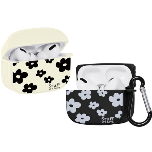 ZhuoFan [2 Stück] Cover Kompatibel mit Apple AirPods 3 2021 Silikon Case Cute, Schwarz-Weiss Blume Muster Airpods Hülle Kopfhörer Taschen Case mit Schlüsselanhänger Stoßfeste für Mädchen Frau von ZhuoFan