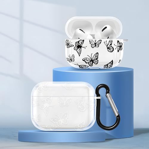 ZhuoFan [2 Stück] Cover Kompatibel mit Apple AirPods Pro Silikon Case Cute, Transparent Schmetterling Muster Airpods Hülle Kopfhörer Taschen Case mit Schlüsselanhänger Stoßfeste für Mädchen Frau von ZhuoFan