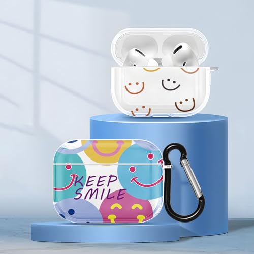 ZhuoFan [2 Stück] Cover Kompatibel mit Apple AirPods Pro Silikon Case Cute, Transparent Smile Muster Airpods Hülle Kopfhörer Taschen Case Schutzhülle mit Schlüsselanhänger für Mädchen Frau von ZhuoFan