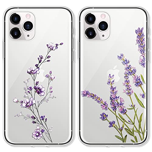 ZhuoFan [2 Stück Handyhülle für Samsung Galaxy A40, Ultra Dünn Transparent Weiche Silikon Schutzhülle Stoßfest mit Cute Design Muster Case Cover Kompatibel mit Samsung A40 5,9 Zoll, Lila Blume von ZhuoFan