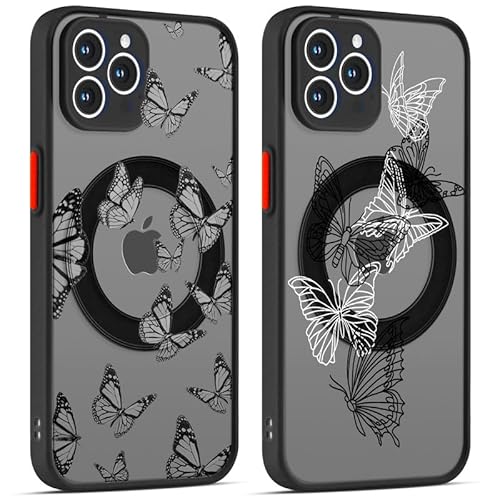 ZhuoFan 2 Stück Magnetisch Hülle für Apple iPhone 13 Pro 6.1'' Kompatibel mit MagSafe, Aesthetic Durchscheinende Matt Schmetterling Muster Handyhülle, TPU Stoßfeste Kratzfeste Mädchen Schutzhülle von ZhuoFan