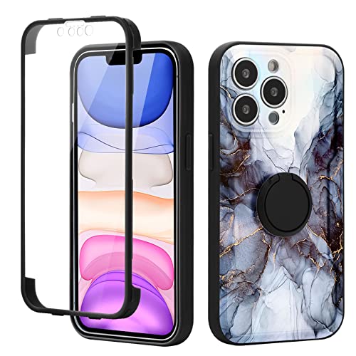 ZhuoFan 360 Grad Hülle für Apple iPhone 12 6,1", Full Body Case mit 360 Grad Ring Ständer mit Integriertem Displayschutz mit Magnetische Autohalterung Halter Silikon Stoßfest Schutzhülle, Marmor 02 von ZhuoFan