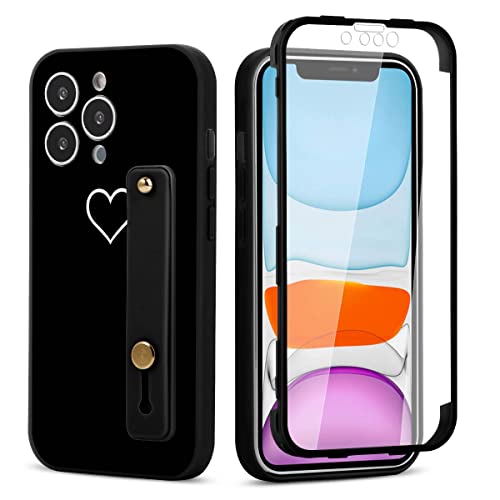 ZhuoFan Handyhülle für Samsung Galaxy A53 5G 6,5'' mit Strap, 360 Grad Schwarz Fullbody Armband Schutzhülle mit Eingebauter Displayschutz Stoßfest Handgelenkband PC Back Cover, Liebe von ZhuoFan