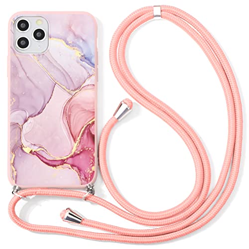 ZhuoFan Handykette Handyhülle für Apple iPhone 15 Hülle mit Band, Aesthetic Rosa Marmor Motiv Schutzhülle mit Kordel zum Umhängen, Weich TPU Silikon Stoßfeste Necklace Lanyard Case für iPhone 15 von ZhuoFan