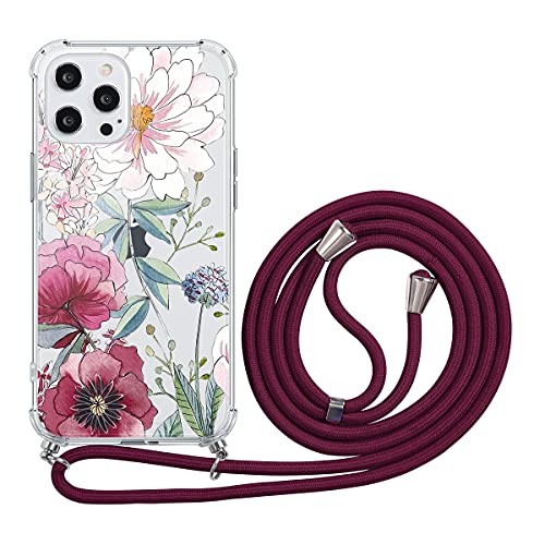 ZhuoFan Handykette Handyhülle für OnePlus Nord 2 (5G) Hülle mit Band, Transparent mit Kette Silikon + Schwer PC Schutzhülle Motiv mit Kordel zum Umhängen Halsband Necklace Lanyard Case, Blume 02 von ZhuoFan