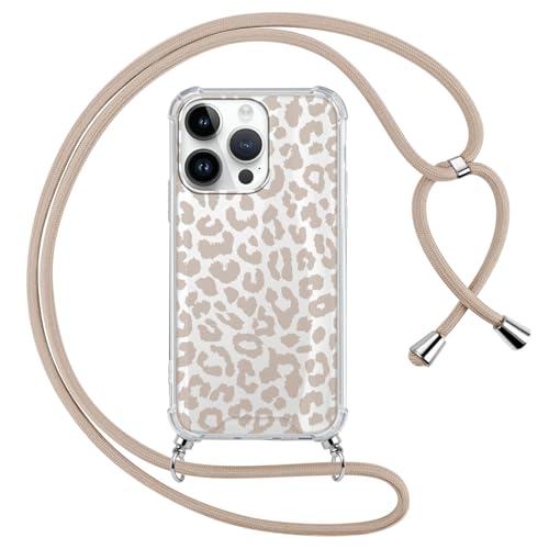 ZhuoFan Handykette Handyhülle für iPhone 13 Pro Hülle mit Band, Durchsichtig Aesthetic Leopard Muster Hülle mit Kette, Silikon+Schwer PC Schutzhülle mit Kordel zum Umhängen Necklace Lanyard Case von ZhuoFan