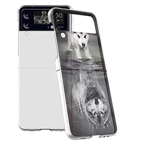 ZhuoFan Hülle für Samsung Galaxy Z Flip3 5G 6,3", Dünn PC Clear Schutzhülle Stoßfest mit Muster Motiv Transparent Handyhülle Slim Cover, Hund Wolf von ZhuoFan