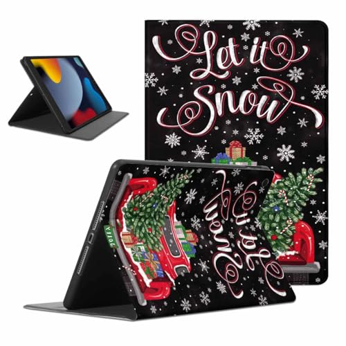 ZhuoFan Hülle für iPad 9./8./7. Generation, Aesthetic Weihnachts Schneemobil Motiv Design Ultra Dünn Leicht SchutzHülle mit Standfunktion TPU Rücken Slim PU Leder Christmas Tablet Cover, Schwarz von ZhuoFan