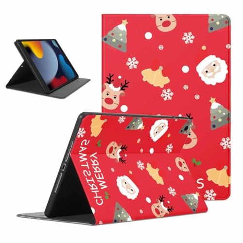 ZhuoFan Hülle für iPad 9./8./7. Generation, Aesthetic Weihnachtselch Motiv Design Ultra Dünn Leicht SchutzHülle mit Standfunktion TPU Rücken Slim PU Leder Christmas Tablet Cover, Rot von ZhuoFan