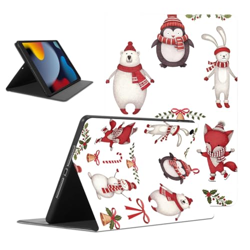 ZhuoFan Hülle für iPad 9./8./7. Generation, Aesthetic Weihnachtspinguin Motiv Design Ultra Dünn Leicht SchutzHülle mit Standfunktion TPU Rücken Slim PU Leder Christmas Tablet Cover, Weiß von ZhuoFan