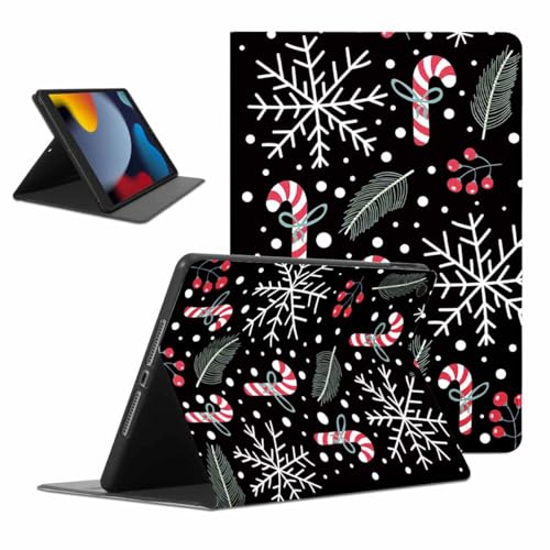 ZhuoFan Hülle für iPad 9./8./7. Generation, Aesthetic Weihnachtssüßigkeit Motiv Design Ultra Dünn Leicht SchutzHülle mit Standfunktion TPU Rücken Slim PU Leder Christmas Tablet Cover, Schwarz von ZhuoFan