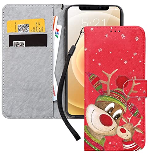 ZhuoFan Weihnachten Handyhülle für Huawei P30 Lite/P30 Lite New Edition/Nova 4E 6,15'', PU Leder Tasche Flip Kartenfach Standfunktion Schutzhülle mädchen Christmas Cover, red Cartoon von ZhuoFan