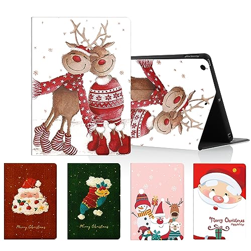 ZhuoFan Weihnachten Hülle für Apple iPad Air 2 9,7'' Tablet, PU Leder Flip Rot Schutzhülle Cover mit Ständerfunktion Christmas Cartoon Muster Wallet Case Multi-Winkel Ständer, 02 von ZhuoFan