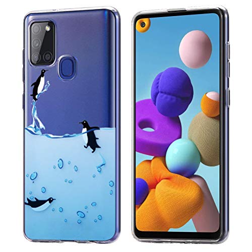 ZhuoFan für Samsung Galaxy A21S 4G Hülle, Ultra Dünn Silikon Clear Schutzhülle Stoßfest mit Muster Transparent Handyhülle Slim TPU Cover für Samsung Galaxy A21S 4G [6.5"], Pinguine von ZhuoFan