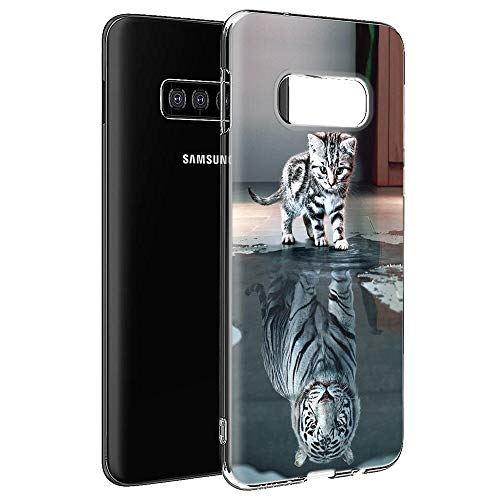 Zhuofan Plus Samsung Galaxy S10 Hülle, Silikon Transparent Schutzhülle mit Muster Motiv Handyhülle Weiche TPU 360 Bumper Kratzfest Durchsichtige Case Cover für Samsung S10 6,1 Zoll, Chat Tigre von Zhuofan Plus
