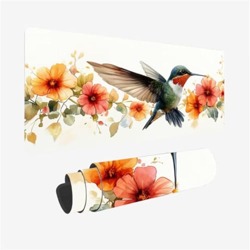 Blume Mauspad 1000 x 500 x 3mm Schreibtischunterlage Vogel Mousepad mit Vernähte Kanten und Rutschfeste Gummibasis, WassXerdicht XXL Mauspad PC Zubehör, Home Office Deko, Geschenke für Männer,Model278 von Zhxizscc