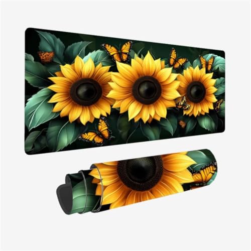 Gaming Mauspad 700 x 300 mm, Schmetterling Mousepad Sonnenblume Muster mit rutschfeste Gummibasis, Mousepad Gaming Zubehör für Verbessert Präzision und Geschwindigkeix, Geschenke für Frauen,Model199 von Zhxizscc