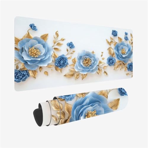 Gaming Mauspad XXL 900 x 400 mm, Blau Mousepad Blume Muster Design mit rutschfeste Gummibasis, Großes Mousepad Gaming Zubehör für Verbessert Präzision und Geschwindigkeix, Geschenke für Frauen,Model1 Gaming Mauspad XXL 900 x 400 mm, Blau Mousepad Blume Muster Design mit rutschfeste Gummibasis, Großes Mousepad Gaming Zubehör für Verbessert Präzision und Geschwindigkeix, Geschenke für Frauen,Model1 von Zhxizscc